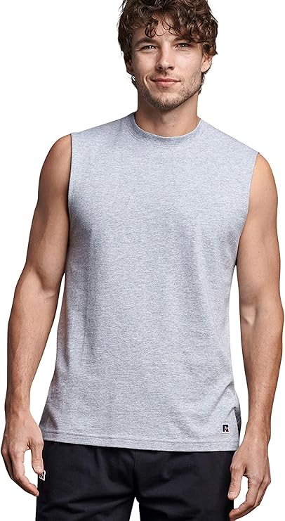 russell athletic 男式柔软 * 纯棉中等重量无袖肌肉 t 恤